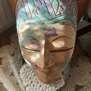 Floral Hand Carved Wood Mask Batik